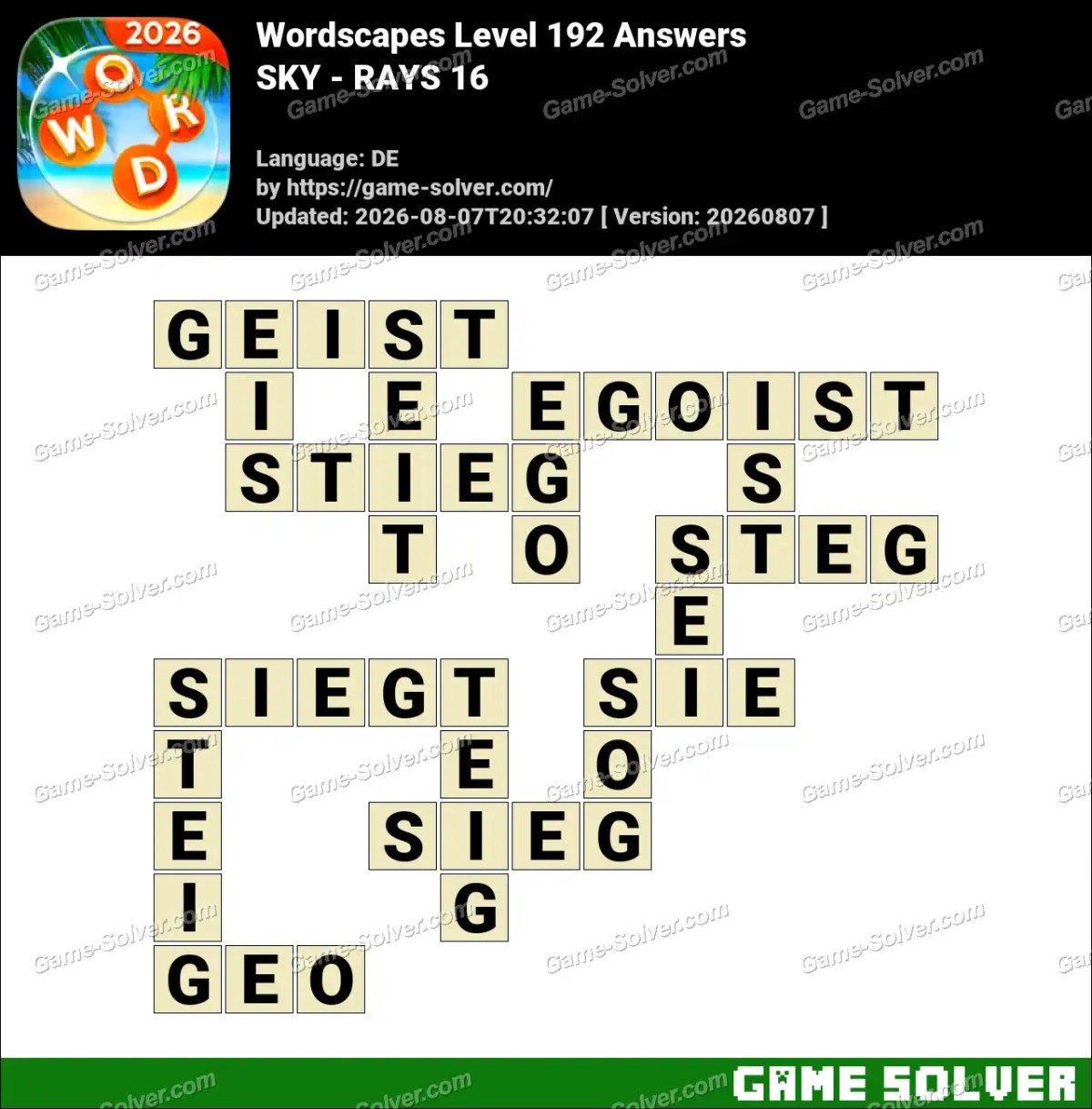 Wordscapes Deutsche Level 192 Answers — SKY - RAYS 16 Wordscapes Deutsche Level 192 Answers — SKY - RAYS 16