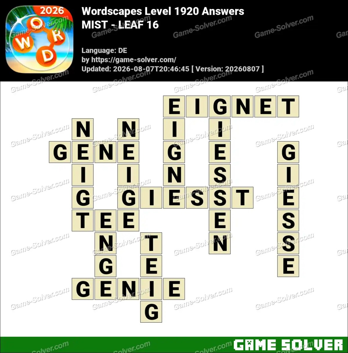 Wordscapes Deutsche Level 1920 Answers — MIST - LEAF 16