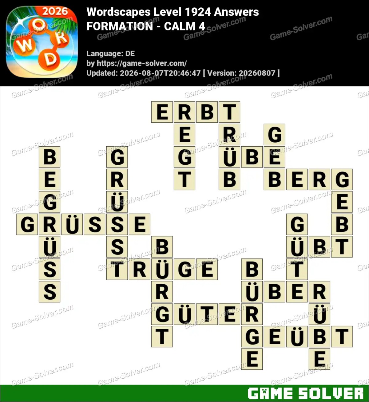 Wordscapes Deutsche Level 1924 Answers — FORMATION - CALM 4
