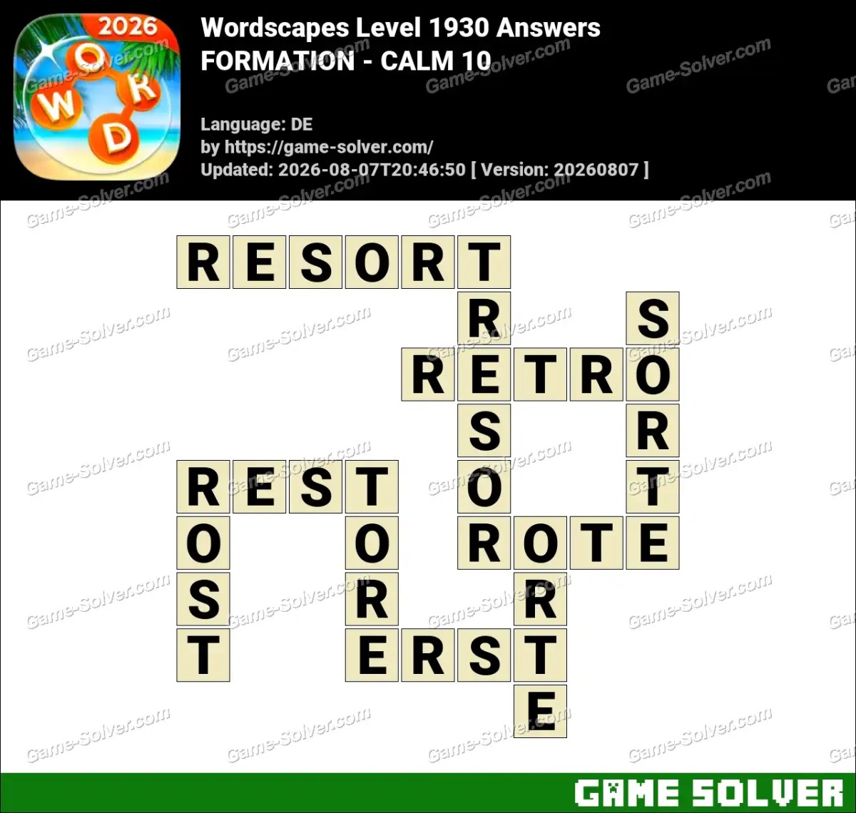 Wordscapes Deutsche Level 1930 Answers — FORMATION - CALM 10