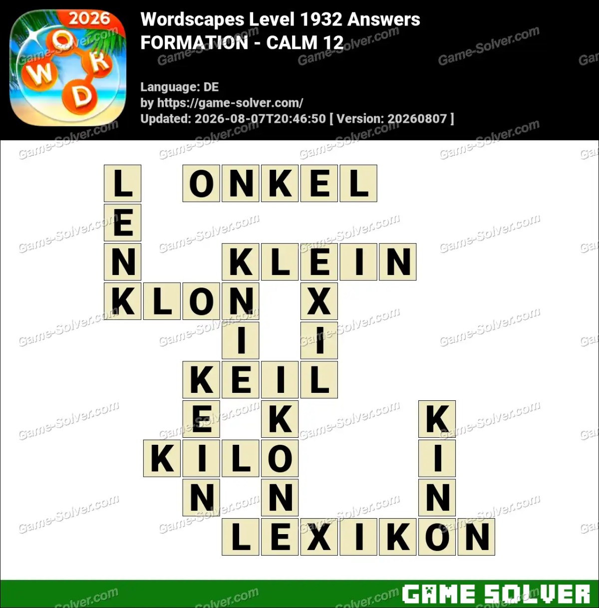 Wordscapes Deutsche Level 1932 Answers — FORMATION - CALM 12