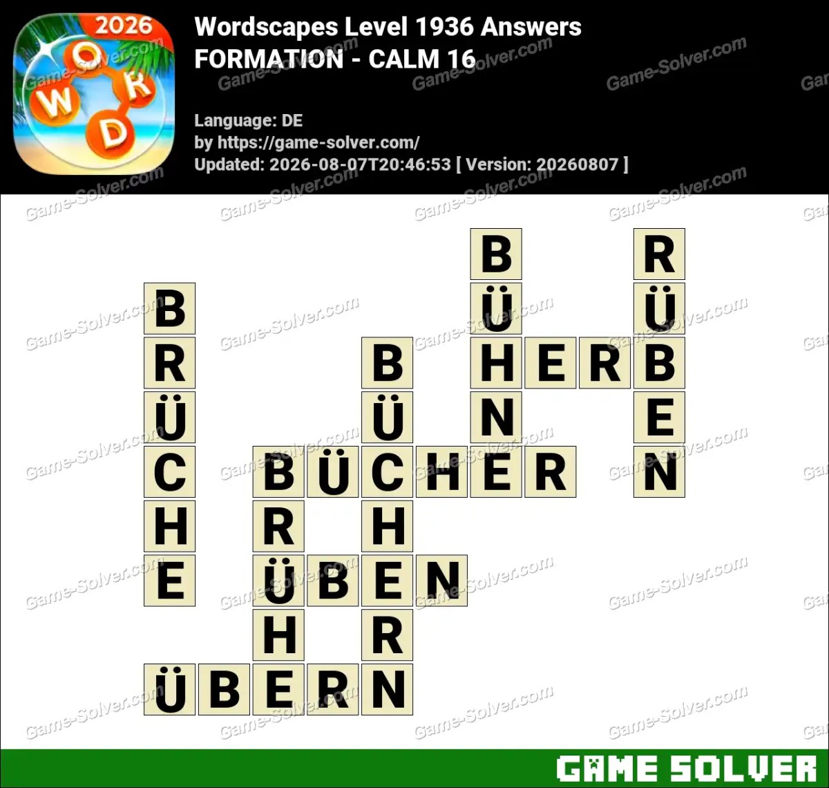 Wordscapes Deutsche Level 1936 Answers — FORMATION - CALM 16
