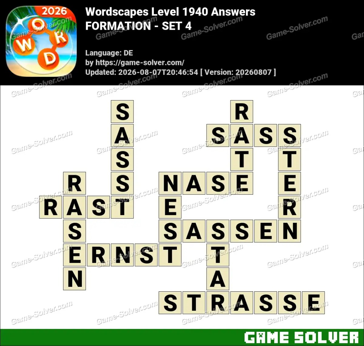 Wordscapes Deutsche Level 1940 Answers — FORMATION - SET 4