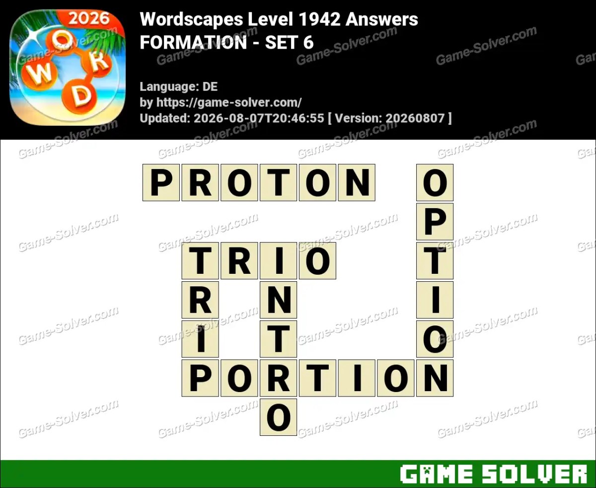 Wordscapes Deutsche Level 1942 Answers — FORMATION - SET 6