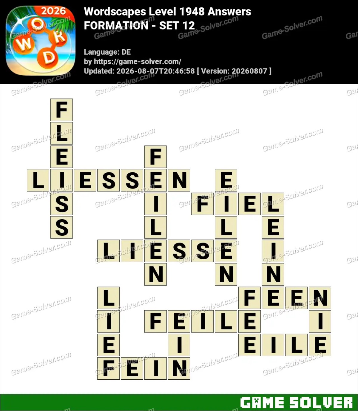 Wordscapes Deutsche Level 1948 Answers — FORMATION - SET 12