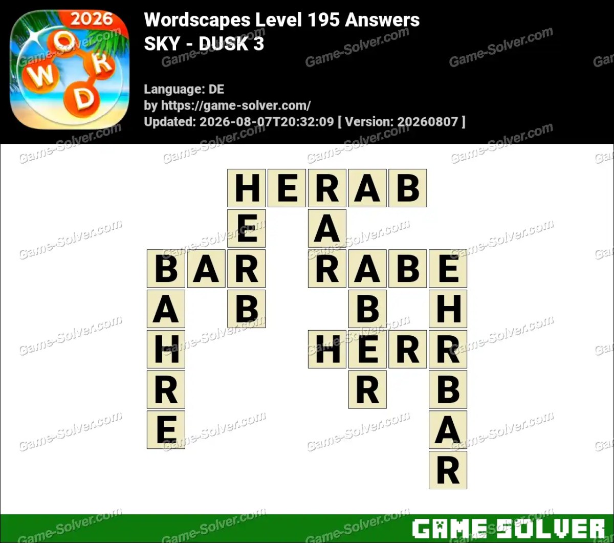 Wordscapes Deutsche Level 195 Answers — SKY - DUSK 3