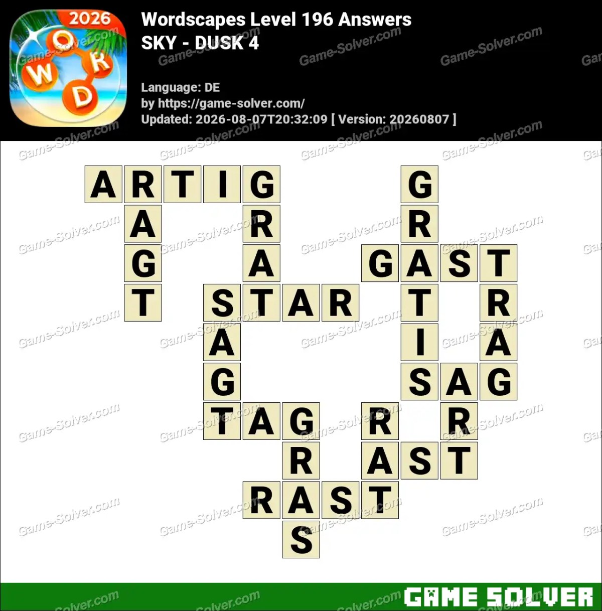Wordscapes Deutsche Level 196 Answers — SKY - DUSK 4 Wordscapes Deutsche Level 196 Answers — SKY - DUSK 4