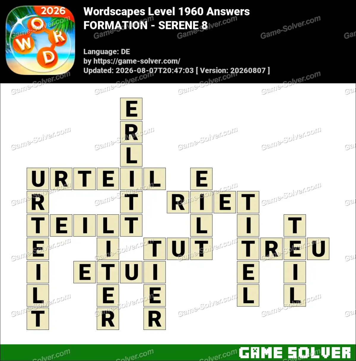 Wordscapes Deutsche Level 1960 Answers — FORMATION - SERENE 8