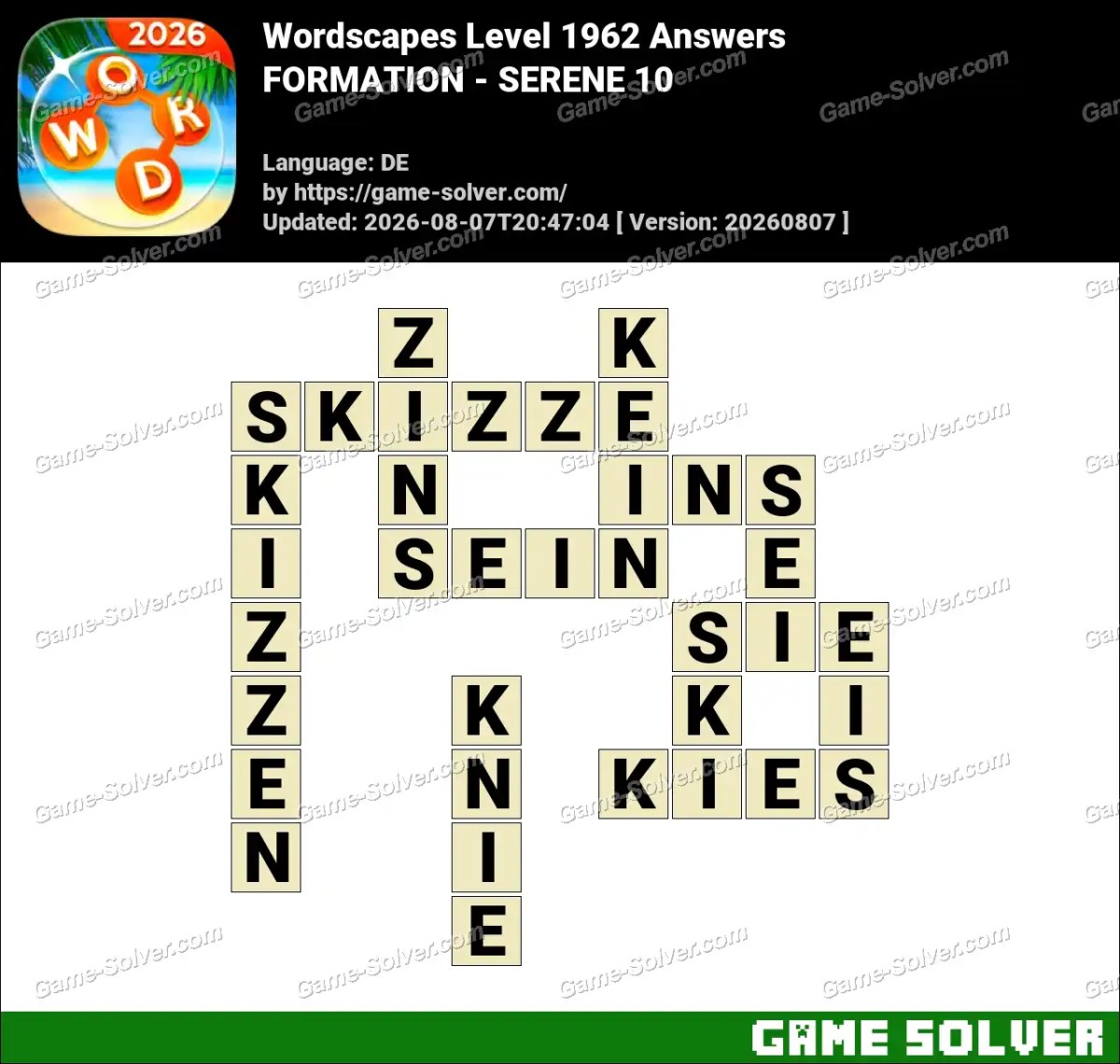 Wordscapes Deutsche Level 1962 Answers — FORMATION - SERENE 10