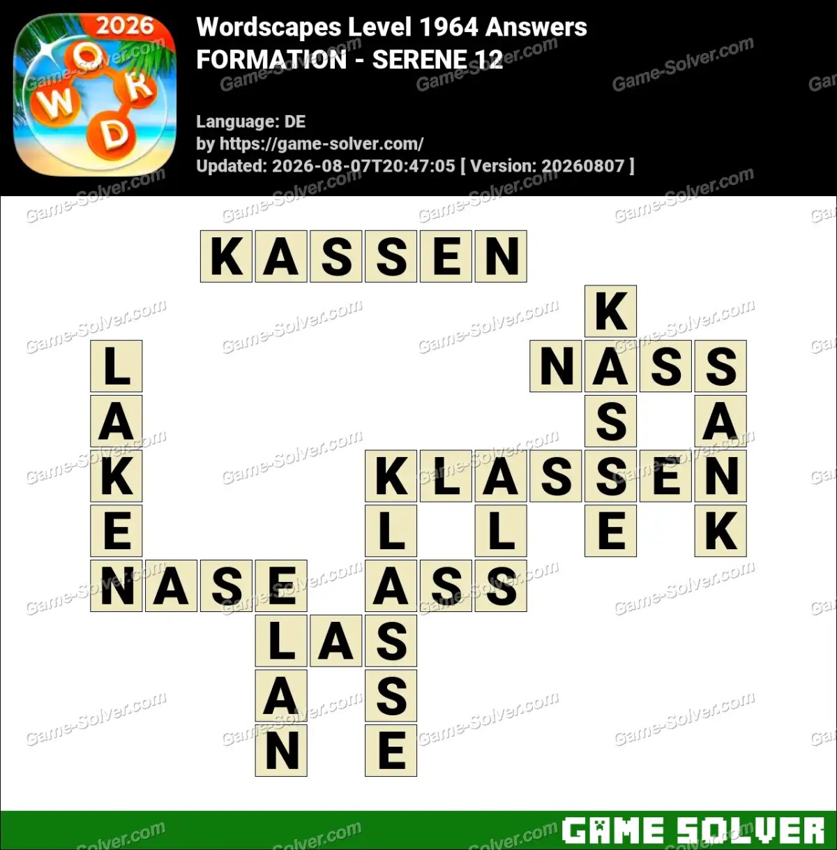 Wordscapes Deutsche Level 1964 Answers — FORMATION - SERENE 12