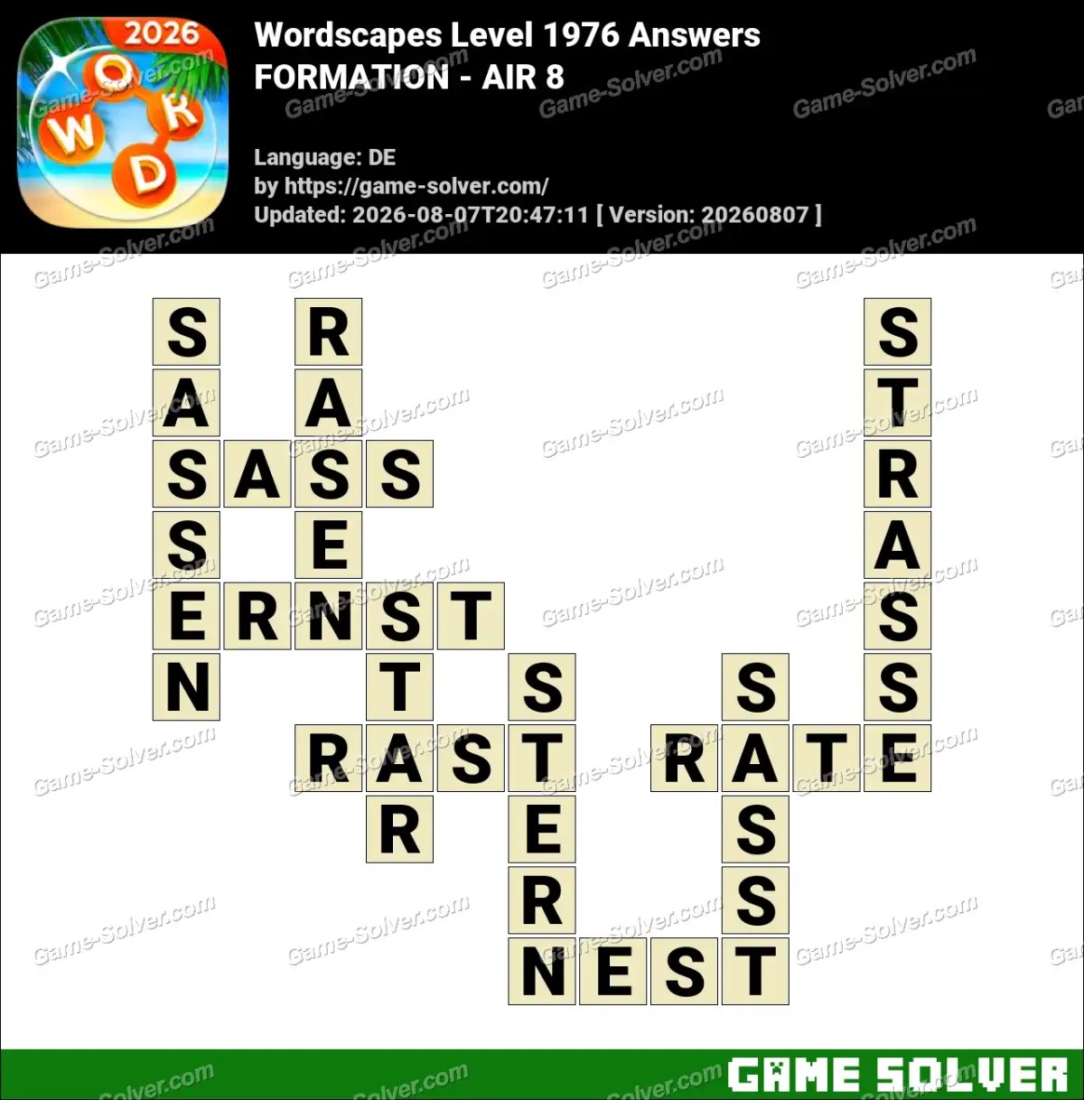 Wordscapes Deutsche Level 1976 Answers — FORMATION - AIR 8