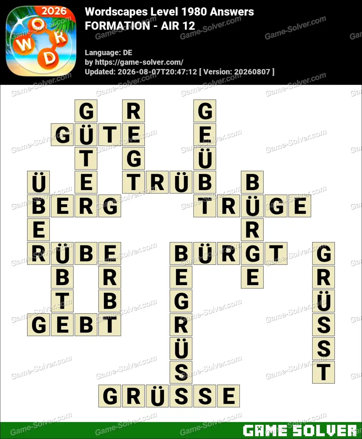 Wordscapes Deutsche Level 1980 Answers — FORMATION - AIR 12