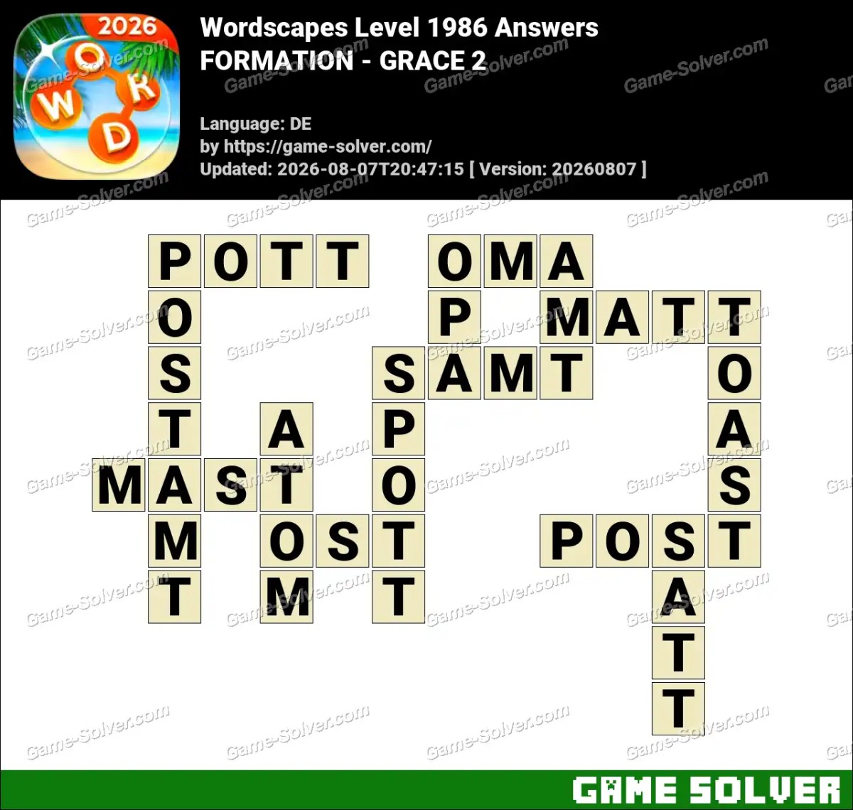 Wordscapes Deutsche Level 1986 Answers — FORMATION - GRACE 2