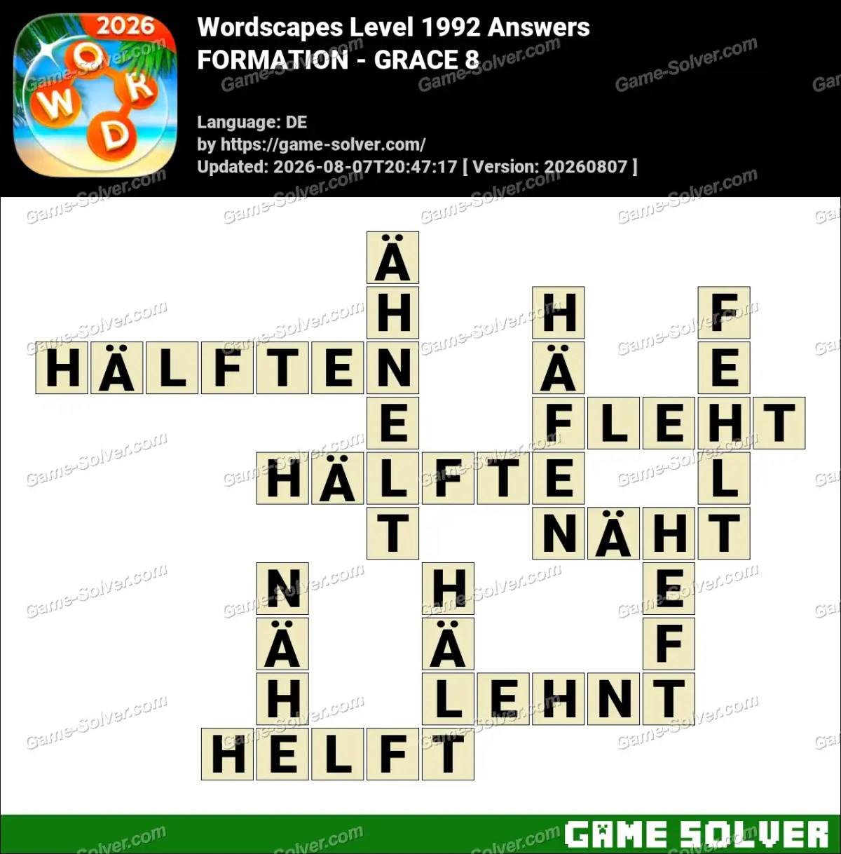 Wordscapes Deutsche Level 1992 Answers — FORMATION - GRACE 8 Wordscapes Deutsche Level 1992 Answers — FORMATION - GRACE 8