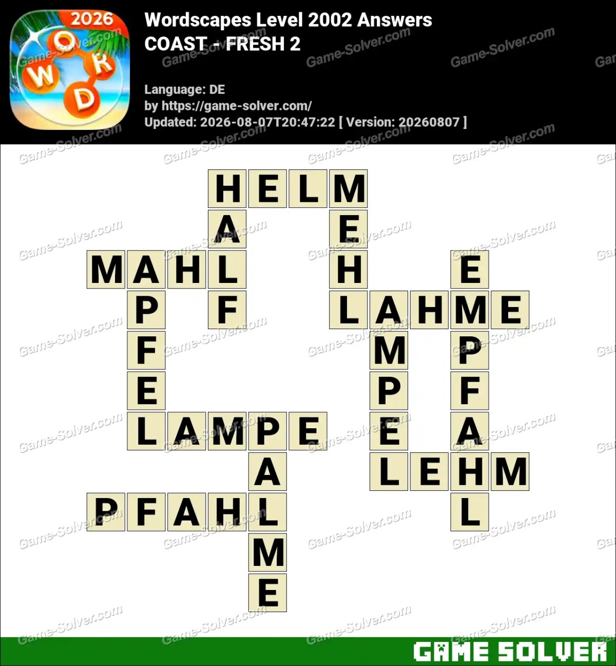 Wordscapes Deutsche Level 2002 Answers — COAST - FRESH 2
