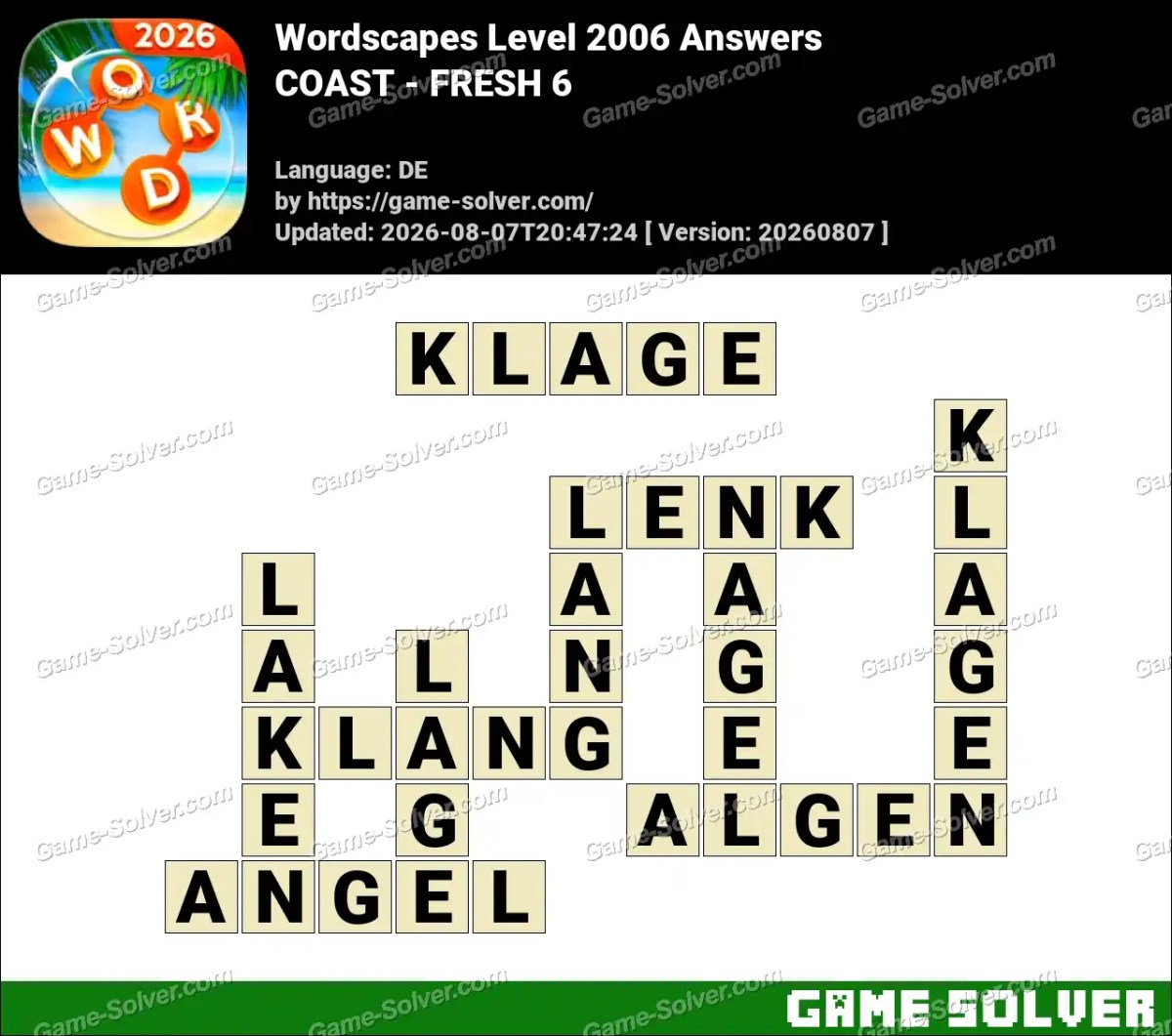Wordscapes Deutsche Level 2006 Answers — COAST - FRESH 6 Wordscapes Deutsche Level 2006 Answers — COAST - FRESH 6