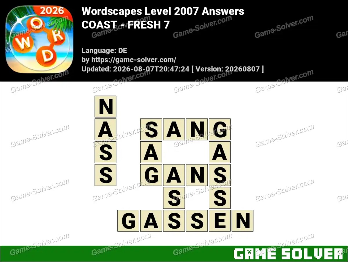 Wordscapes Deutsche Level 2007 Answers — COAST - FRESH 7 Wordscapes Deutsche Level 2007 Answers — COAST - FRESH 7