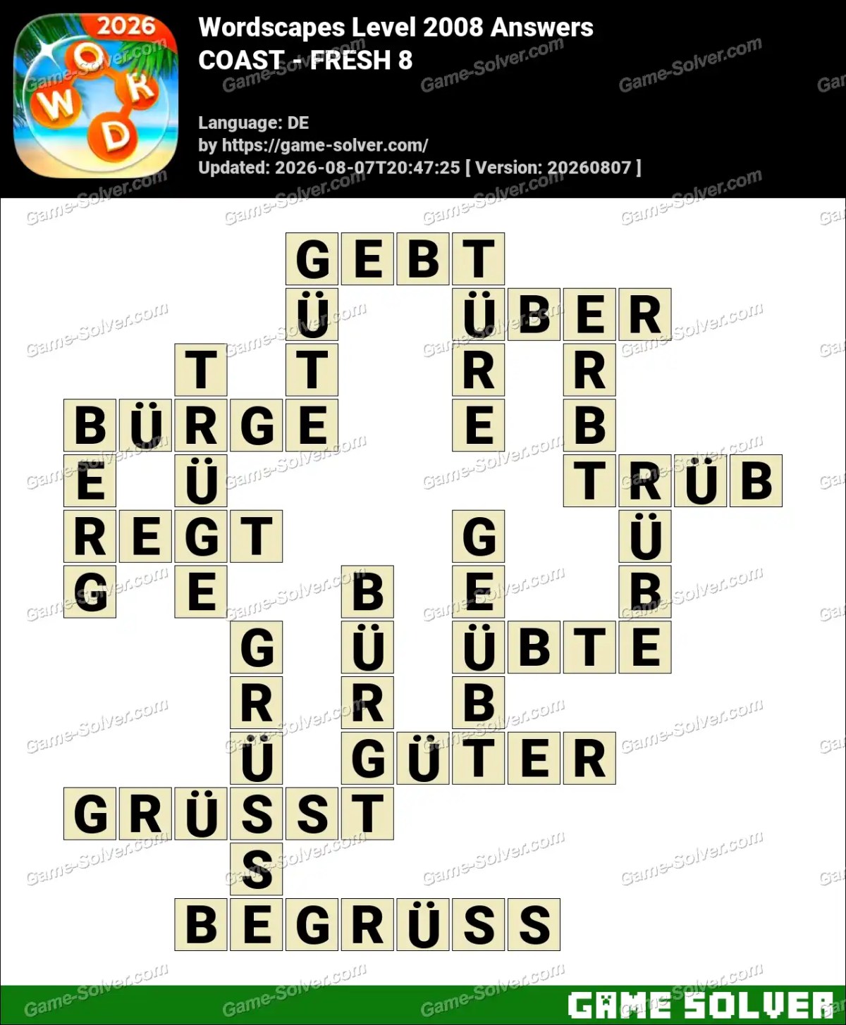 Wordscapes Deutsche Level 2008 Answers — COAST - FRESH 8 Wordscapes Deutsche Level 2008 Answers — COAST - FRESH 8