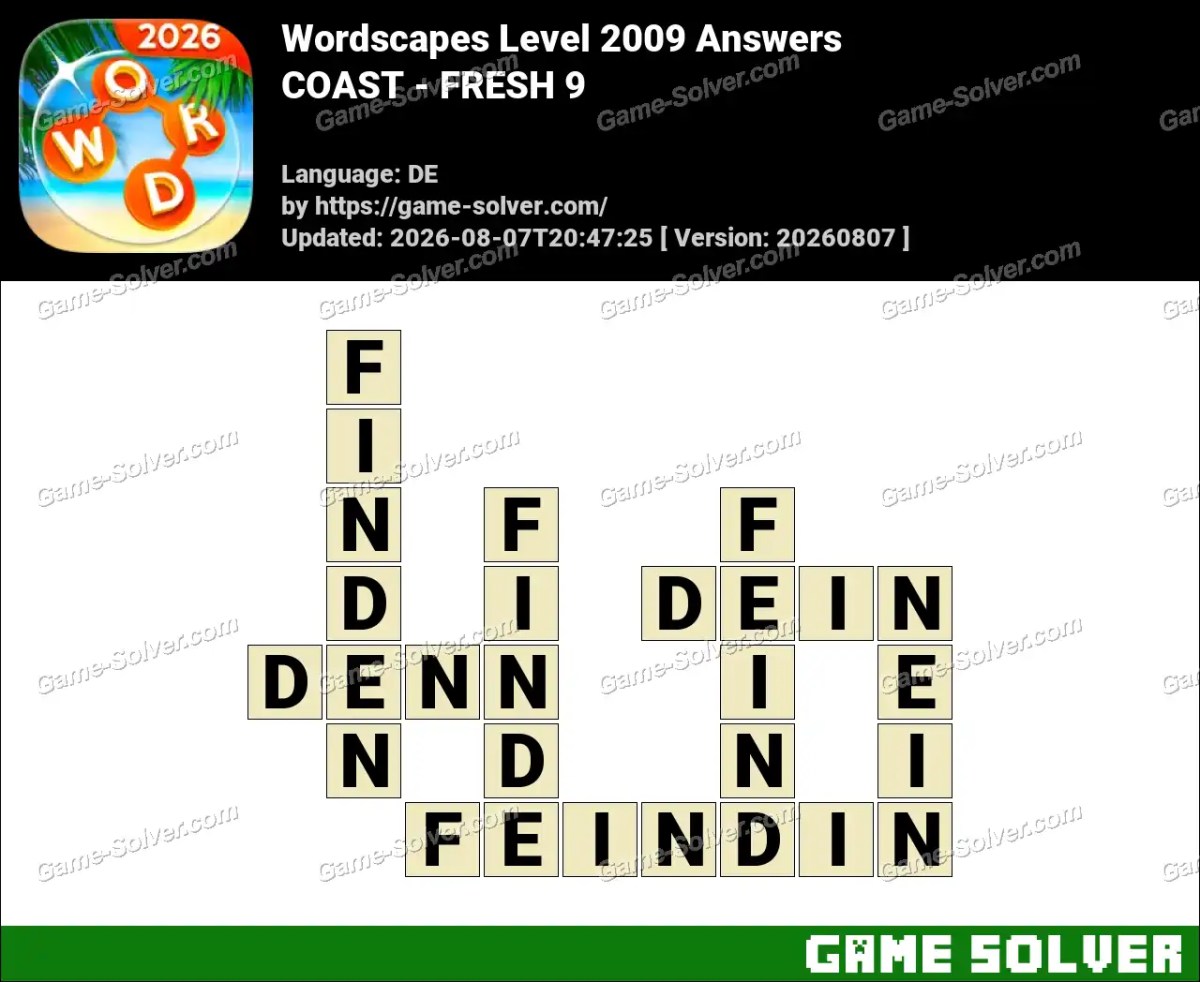 Wordscapes Deutsche Level 2009 Answers — COAST - FRESH 9
