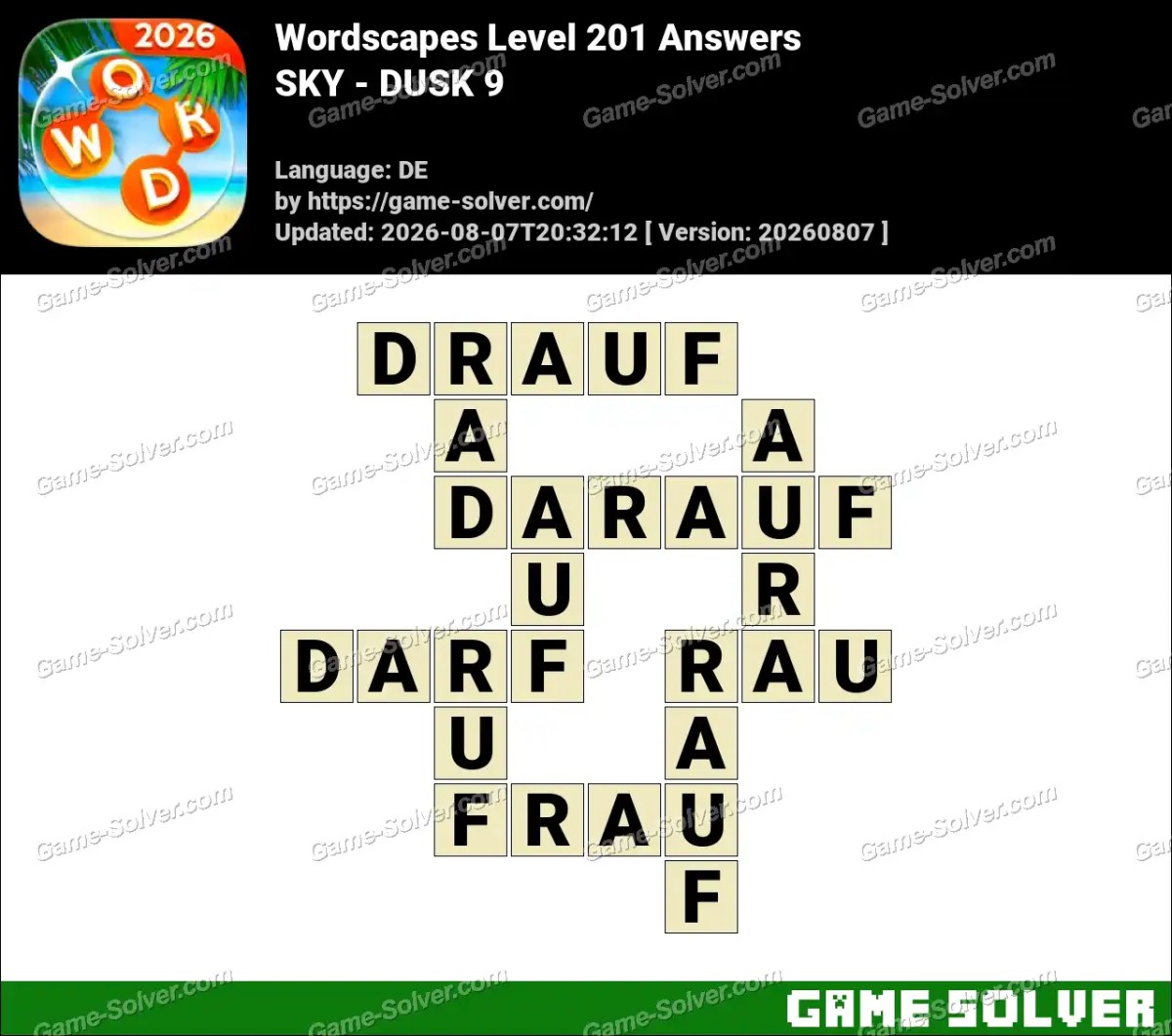 Wordscapes Deutsche Level 201 Answers — SKY - DUSK 9