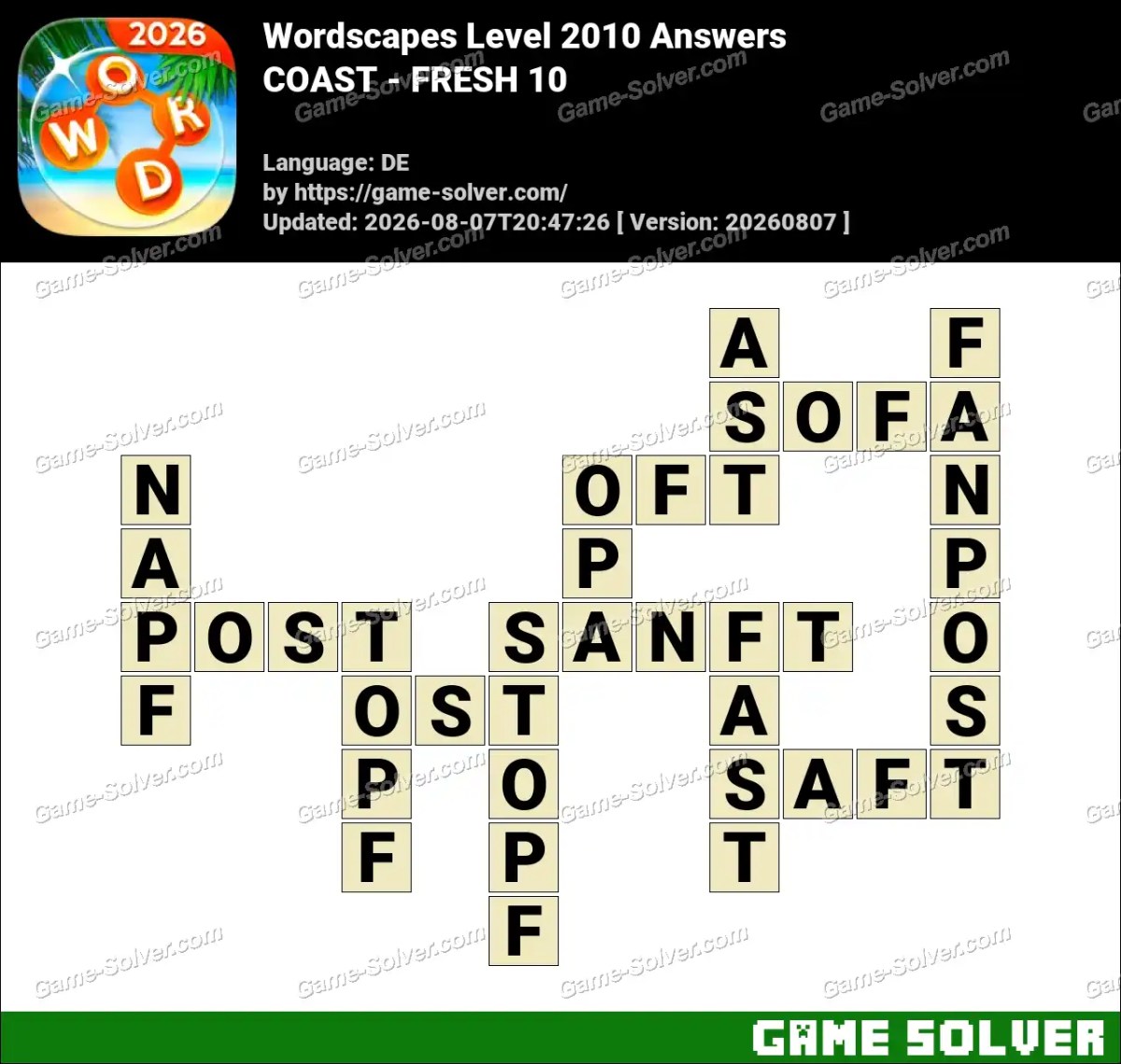 Wordscapes Deutsche Level 2010 Answers — COAST - FRESH 10