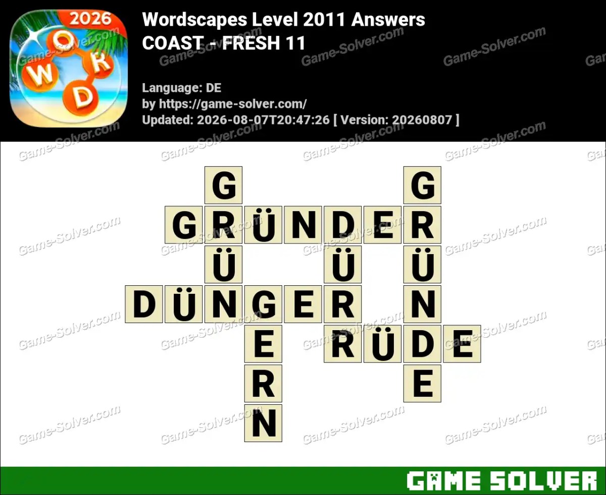 Wordscapes Deutsche Level 2011 Answers — COAST - FRESH 11