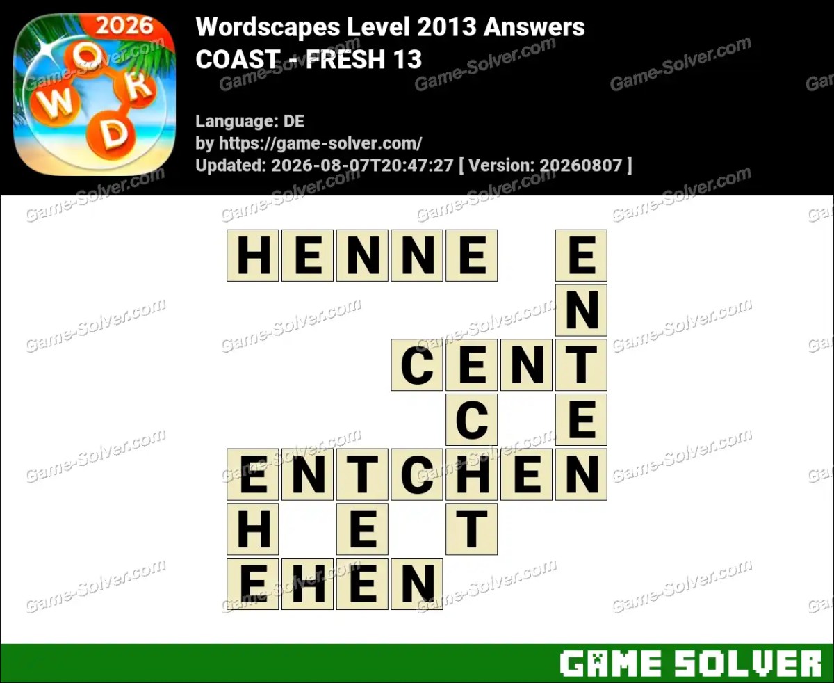 Wordscapes Deutsche Level 2013 Answers — COAST - FRESH 13
