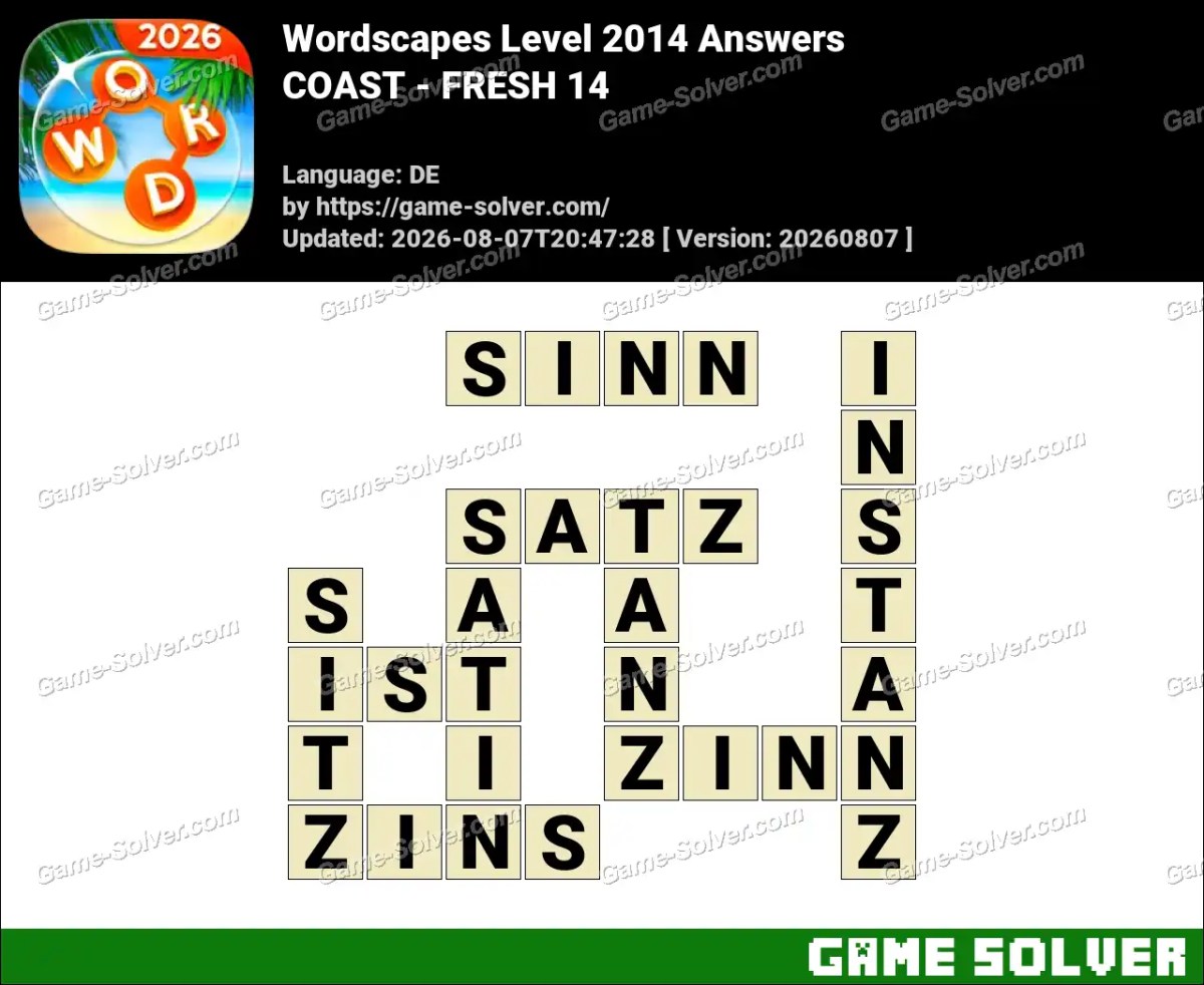 Wordscapes Deutsche Level 2014 Answers — COAST - FRESH 14