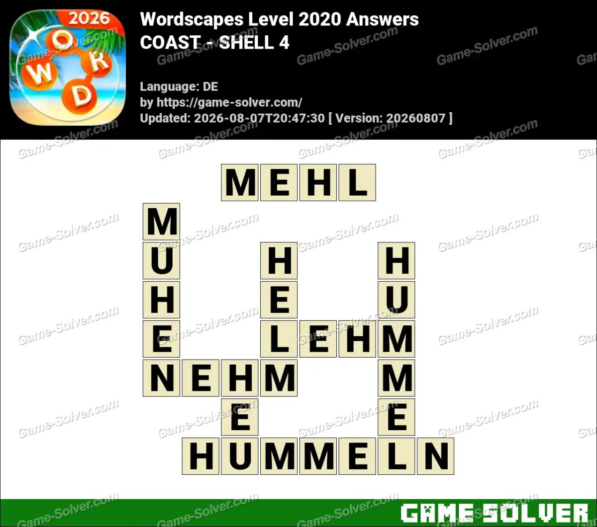 Wordscapes Deutsche Level 2020 Answers — COAST - SHELL 4