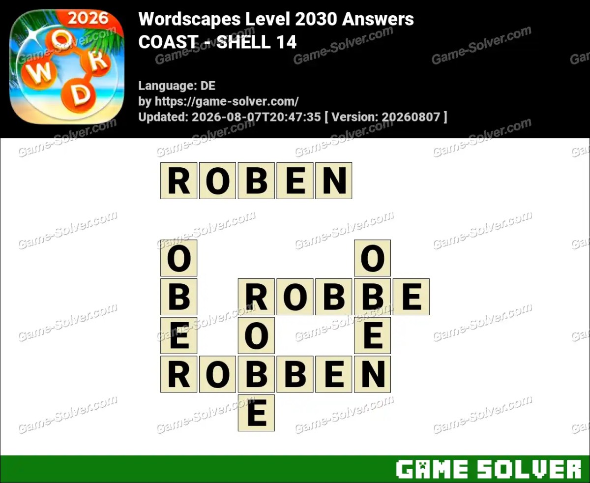 Wordscapes Deutsche Level 2030 Answers — COAST - SHELL 14