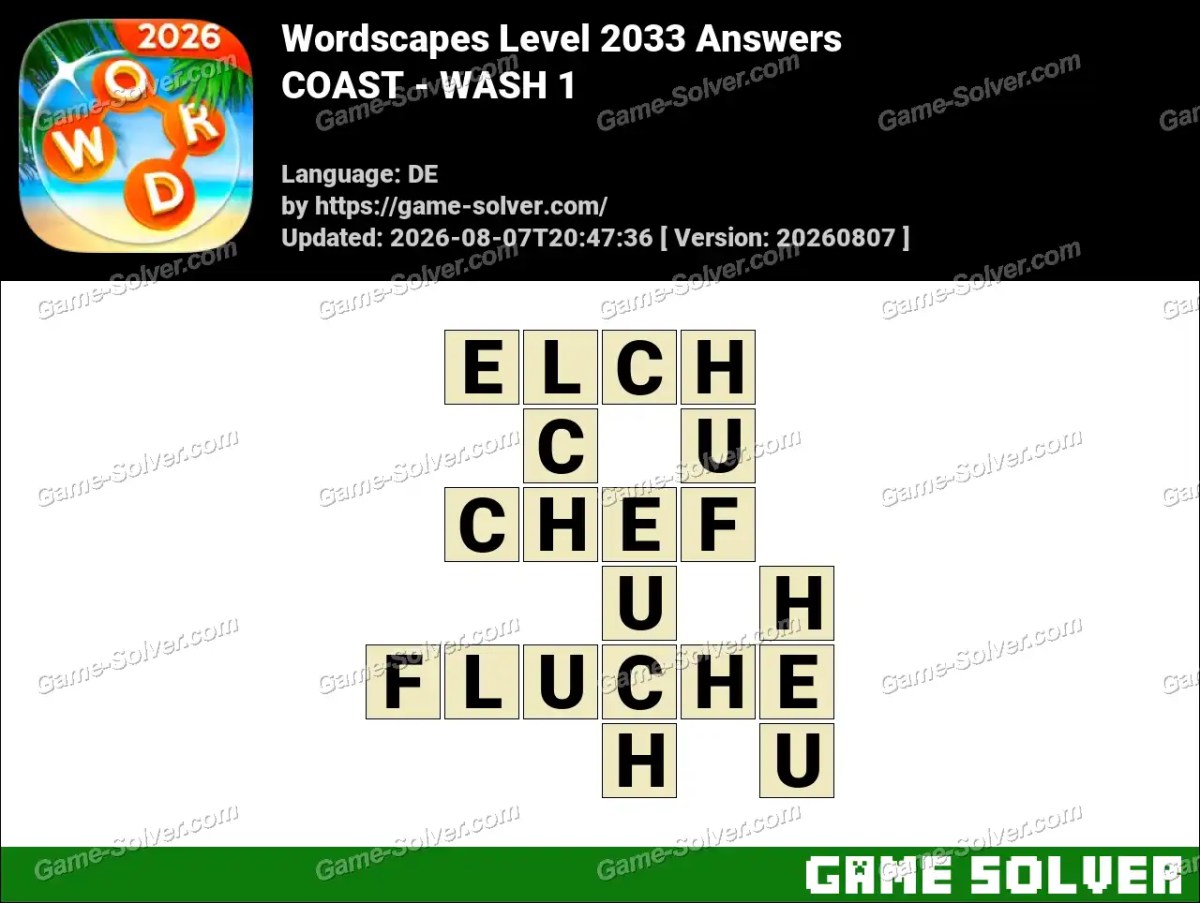 Wordscapes Deutsche Level 2033 Answers — COAST - WASH 1