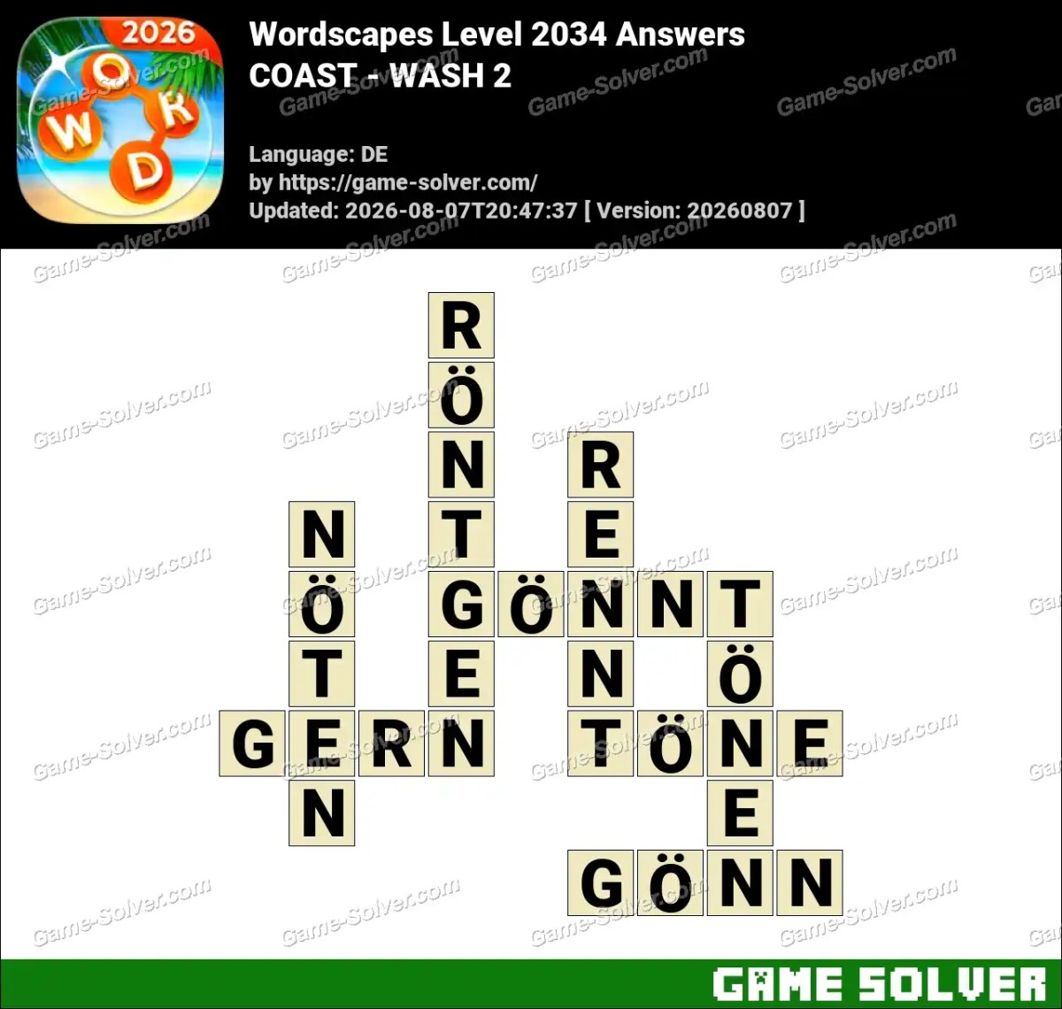 Wordscapes Deutsche Level 2034 Answers — COAST - WASH 2