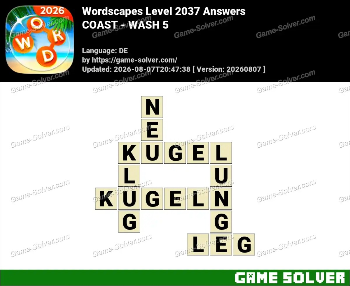 Wordscapes Deutsche Level 2037 Answers — COAST - WASH 5