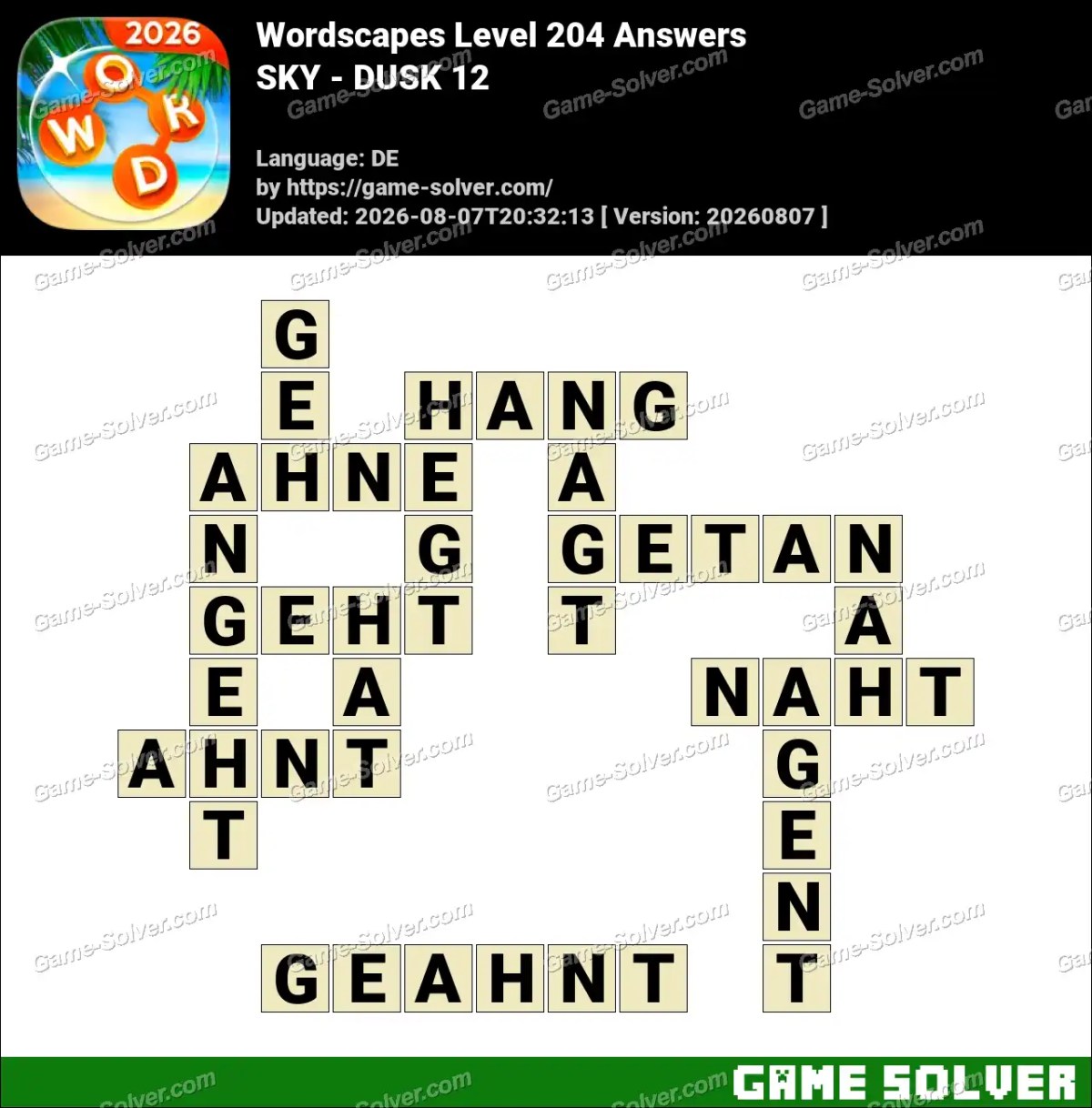 Wordscapes Deutsche Level 204 Answers — SKY - DUSK 12