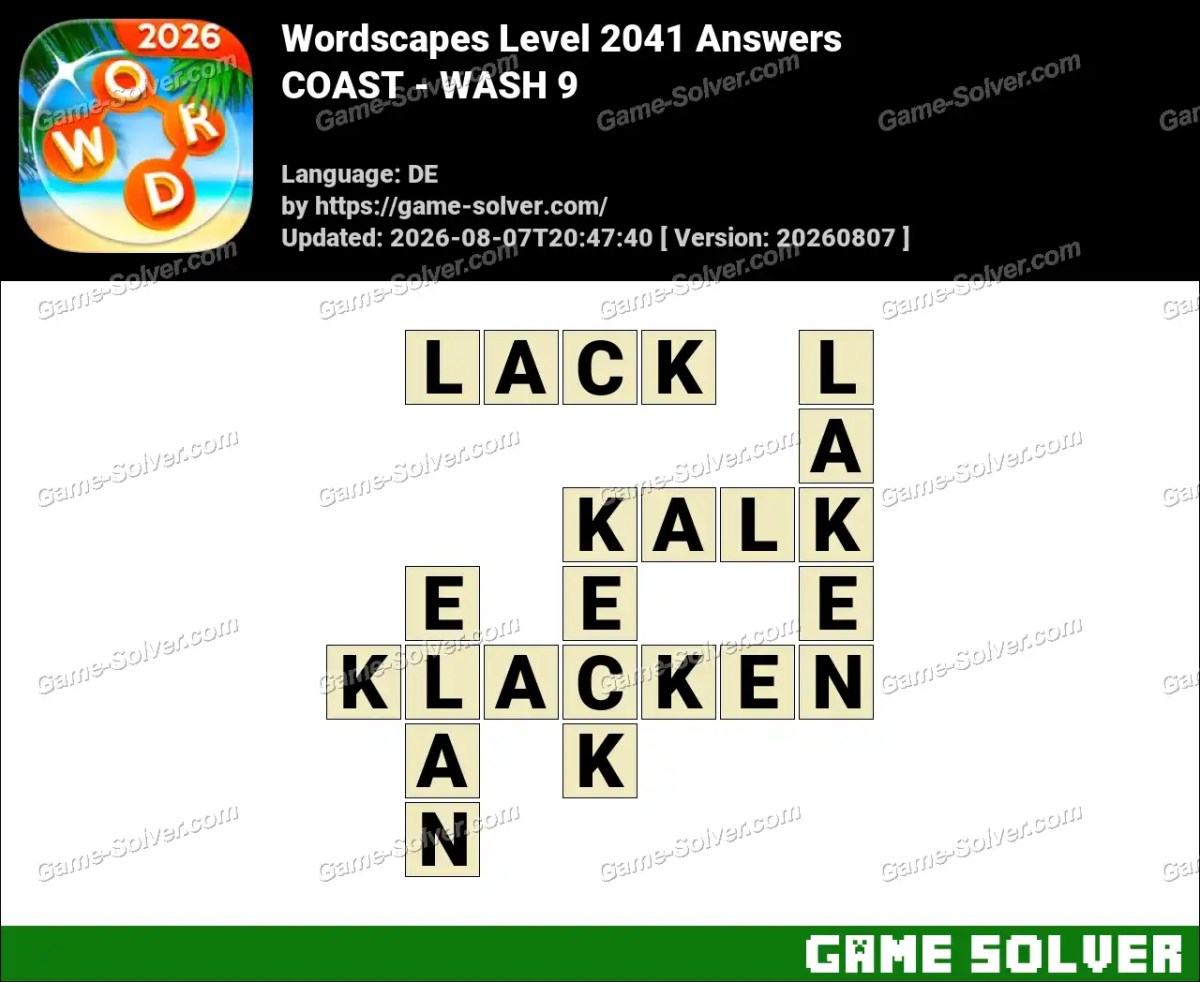 Wordscapes Deutsche Level 2041 Answers — COAST - WASH 9