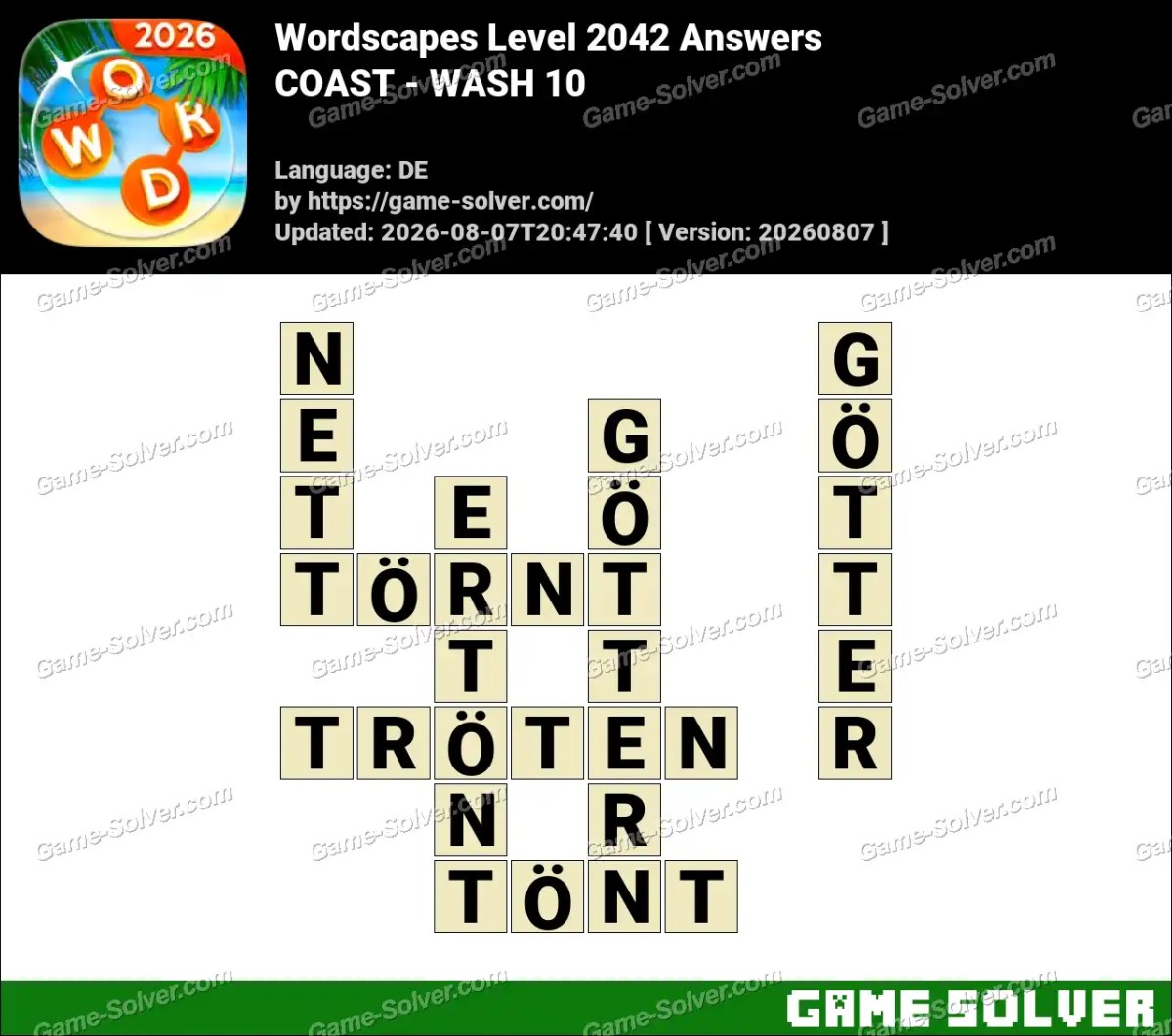 Wordscapes Deutsche Level 2042 Answers — COAST - WASH 10