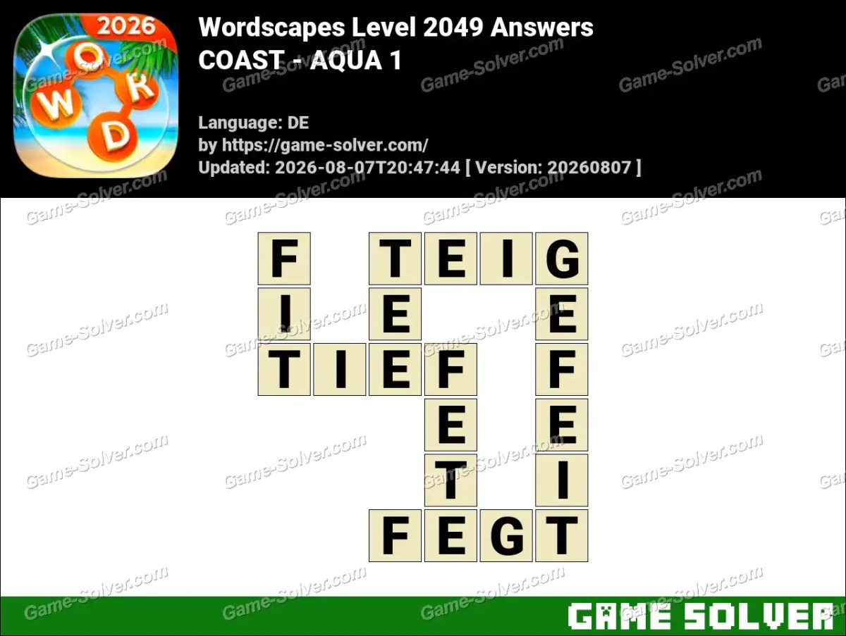 Wordscapes Deutsche Level 2049 Answers — COAST - AQUA 1