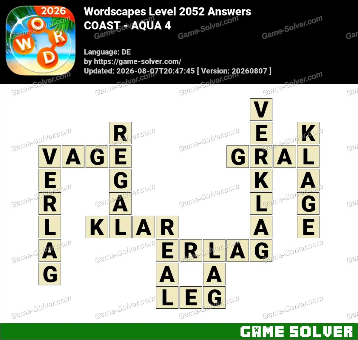 Wordscapes Deutsche Level 2052 Answers — COAST - AQUA 4