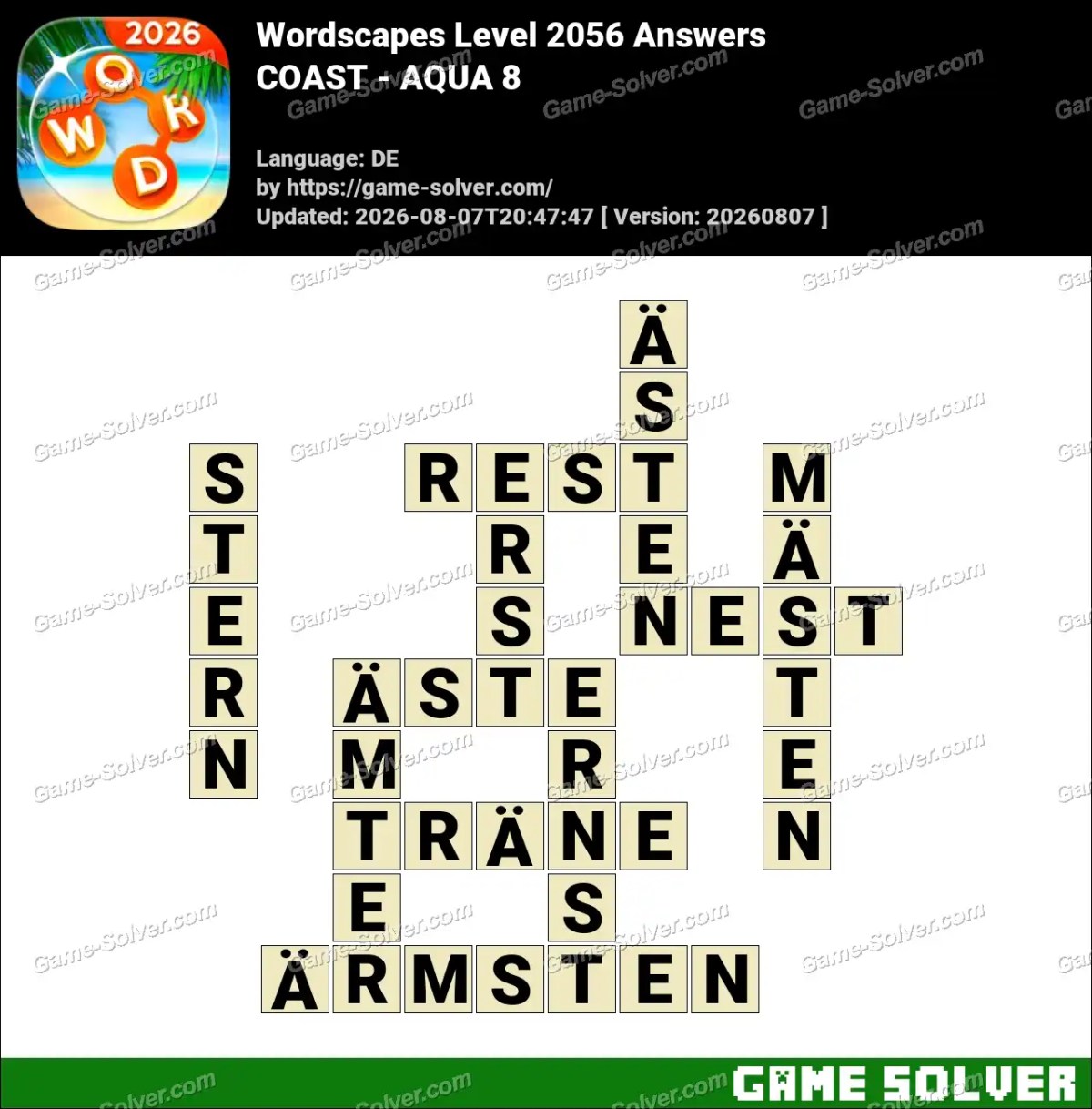 Wordscapes Deutsche Level 2056 Answers — COAST - AQUA 8