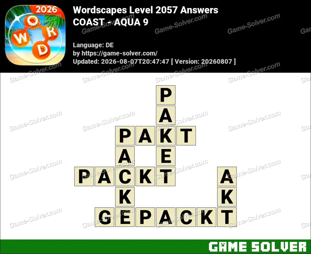 Wordscapes Deutsche Level 2057 Answers — COAST - AQUA 9
