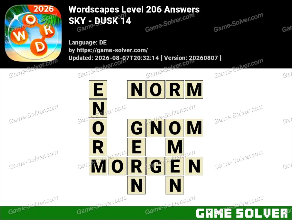 Wordscapes Deutsche Level 206 Answers — SKY - DUSK 14
