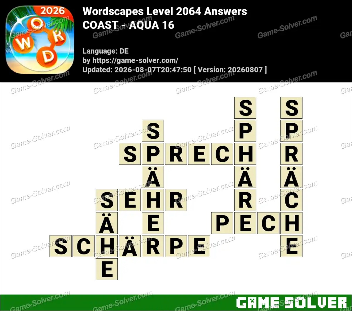Wordscapes Deutsche Level 2064 Answers — COAST - AQUA 16