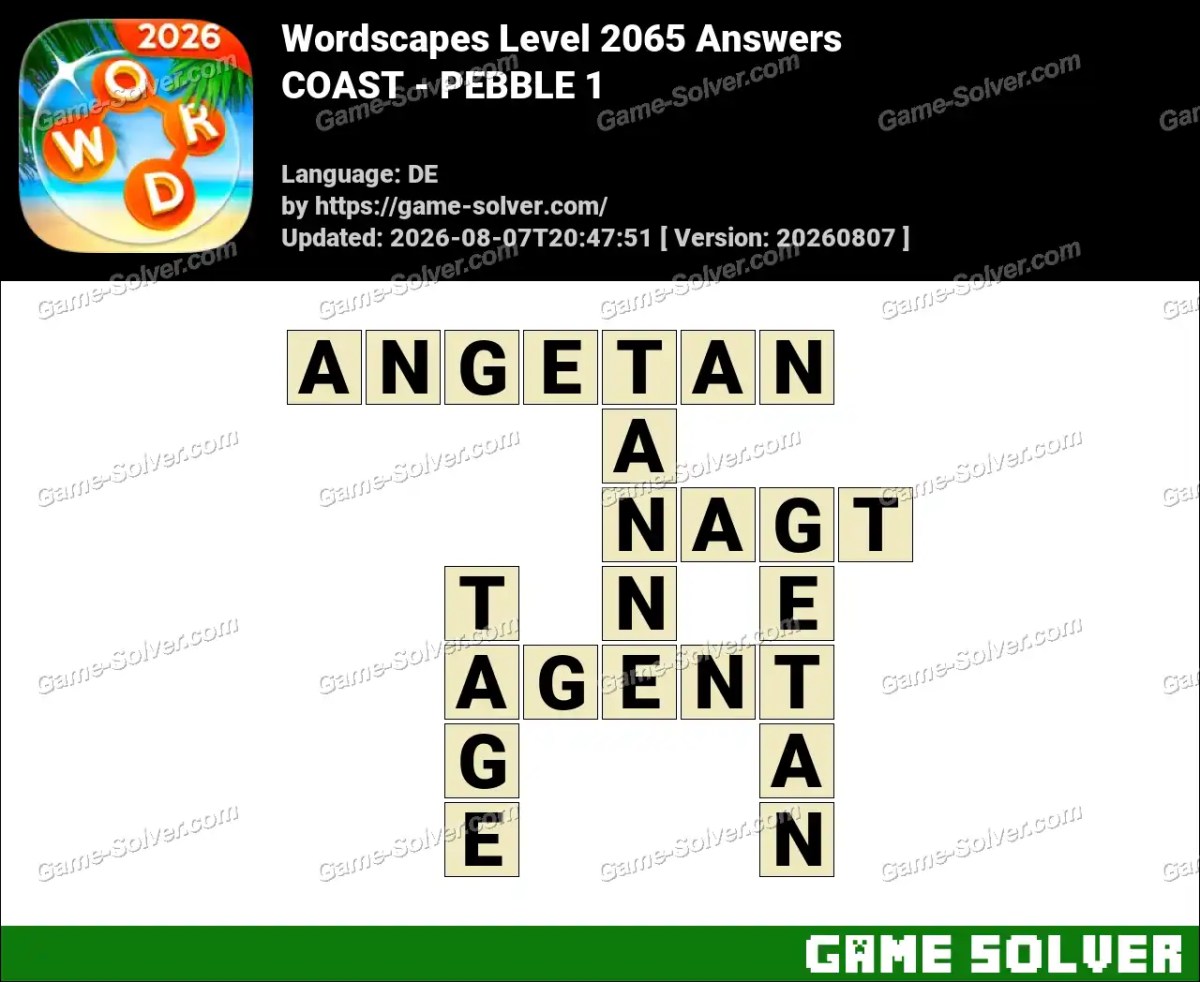 Wordscapes Deutsche Level 2065 Answers — COAST - PEBBLE 1