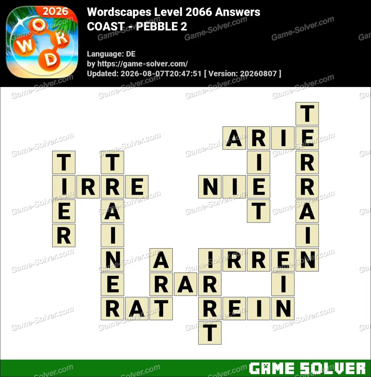 Wordscapes Deutsche Level 2066 Answers — COAST - PEBBLE 2