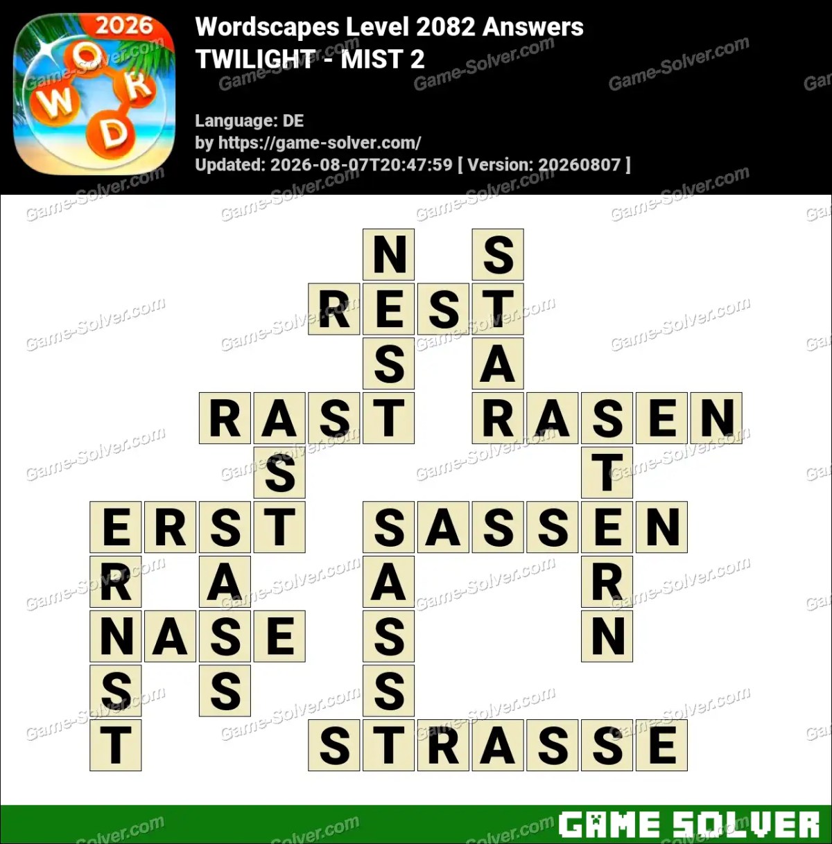Wordscapes Deutsche Level 2082 Answers — TWILIGHT - MIST 2