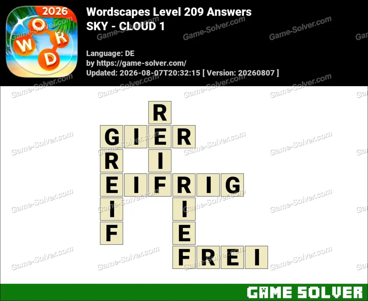Wordscapes Deutsche Level 209 Answers — SKY - CLOUD 1