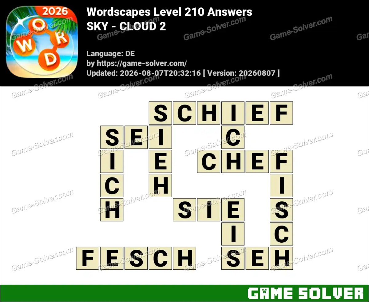 Wordscapes Deutsche Level 210 Answers — SKY - CLOUD 2