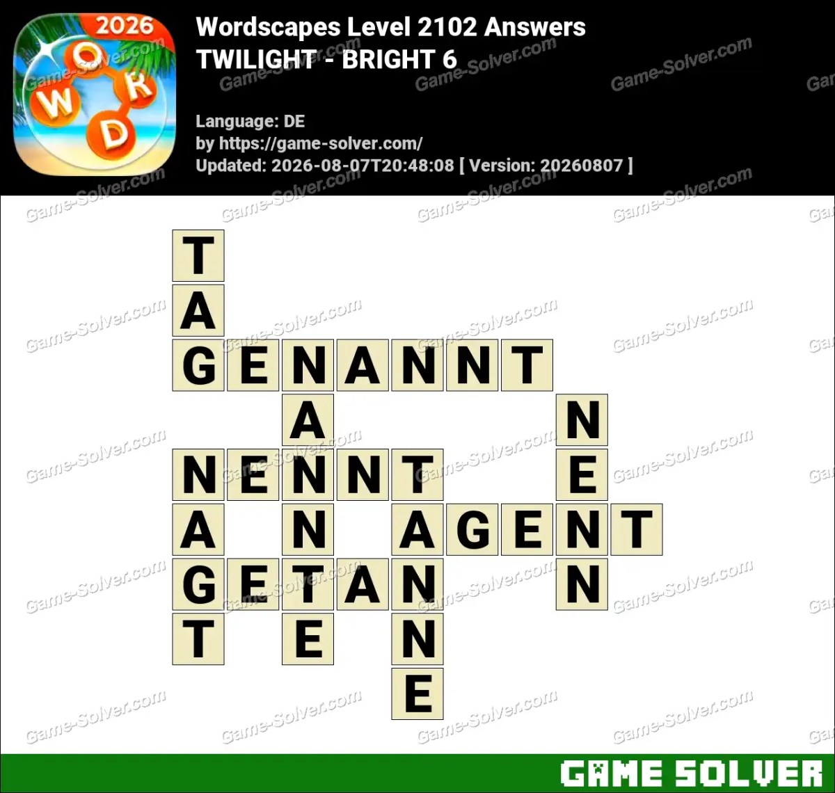 Wordscapes Deutsche Level 2102 Answers — TWILIGHT - BRIGHT 6