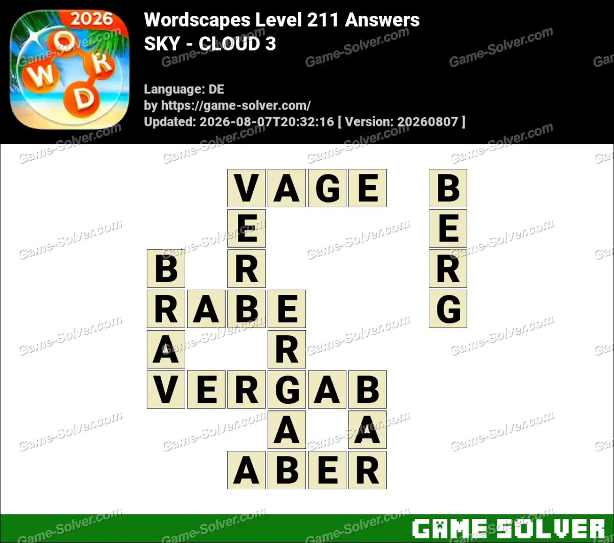 Wordscapes Deutsche Level 211 Answers — SKY - CLOUD 3 Wordscapes Deutsche Level 211 Answers — SKY - CLOUD 3