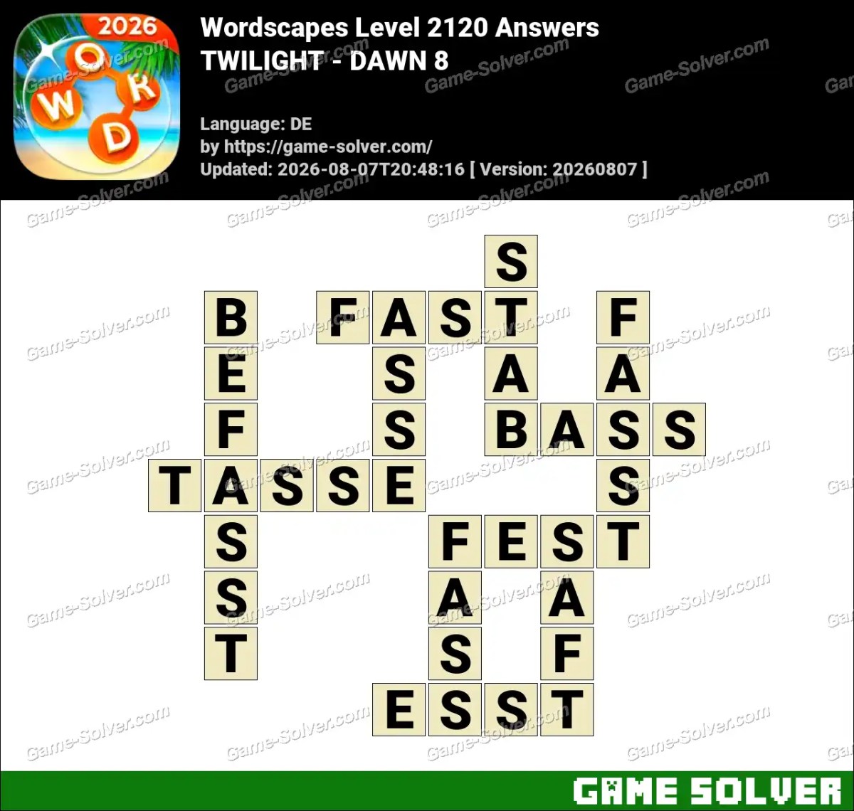 Wordscapes Deutsche Level 2120 Answers — TWILIGHT - DAWN 8